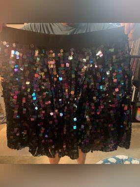 torrid Black Sequin Skater Skirt with Iridescent Squares